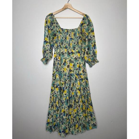 LoveShackFancy Blue Capri Floral Midi Dress Acai Berry Green Yellow Size XS - Picture 3 of 11